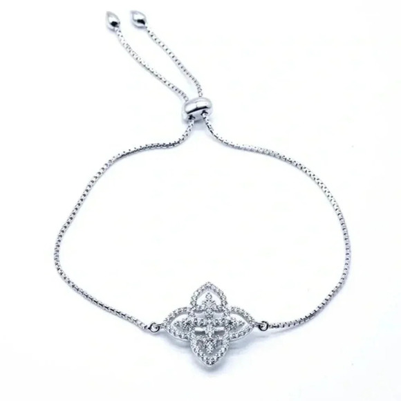 Jewelry - NWOT 925 Sterling Silver Flower Pave Rhinestone Bracelet Silver Tone